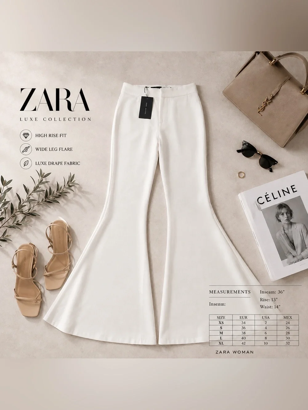 Zara Woman Cream Wide Leg Flare Pants NWT | Quiet Luxury Coastal Chic Trousers